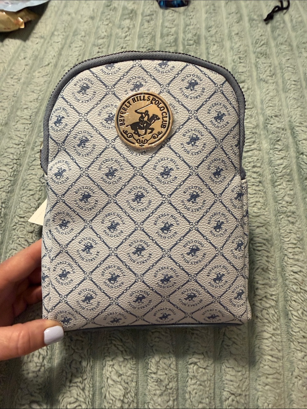 Beverly Hills Polo Club Light Blue & Navy Monogram Pouch
